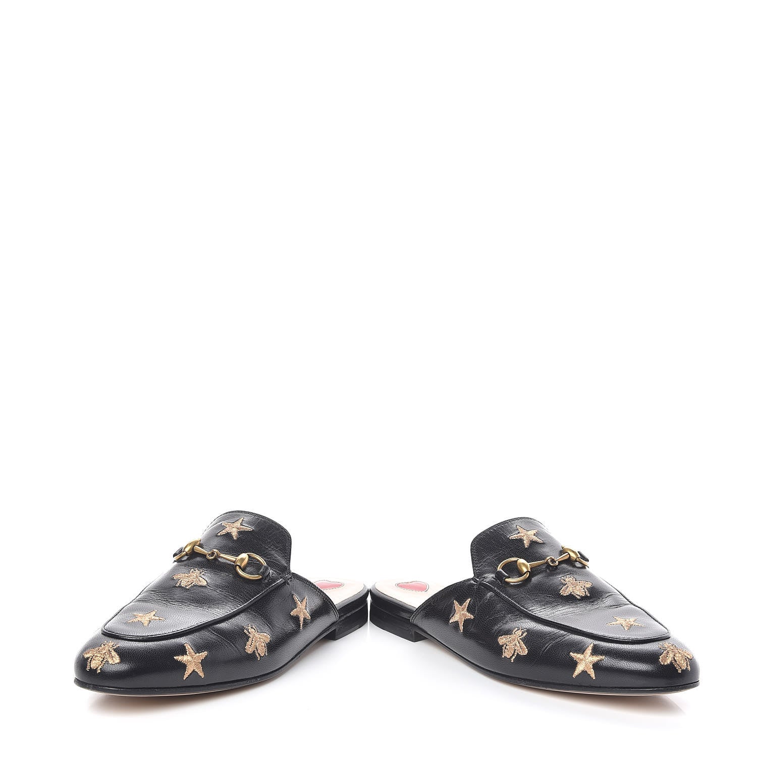 Gucci Goatskin Bee Star Embroidered Womens Princetown Slippers 37 Black 6 of 10