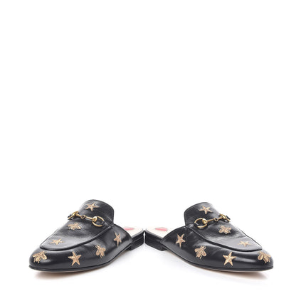 Gucci Goatskin Bee Star Embroidered Womens Princetown Slippers 37 Black 6 of 10