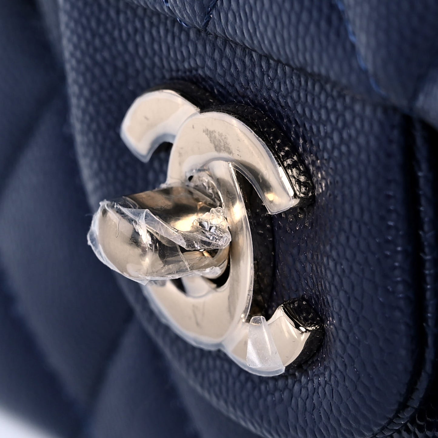 Caviar Quilted Medium Double Flap Dark Blue