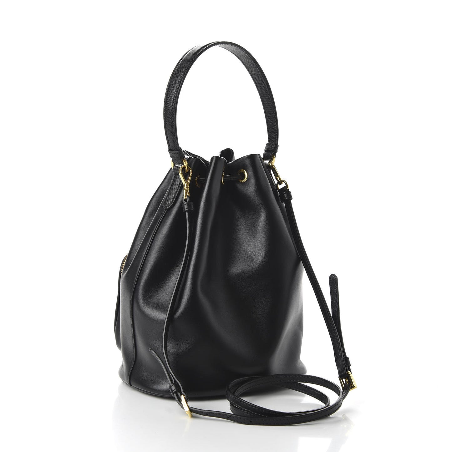 Light Calfskin Saffiano Mini Bucket Crossbody Bag Black