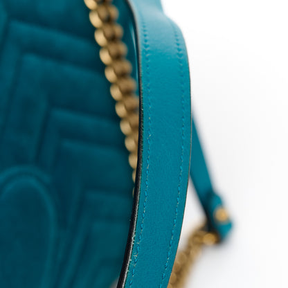 Gucci Velvet Matelasse Medium GG Marmont Shoulder Bag Pavone Cyan 12 of 12