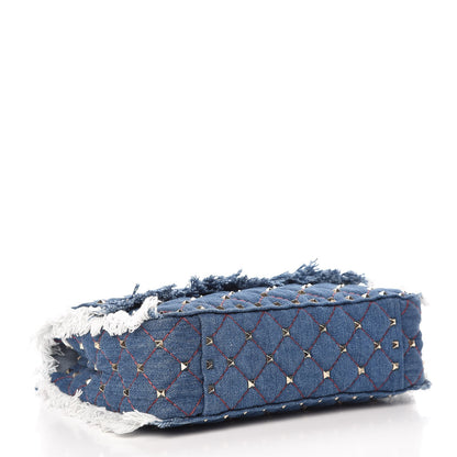 Valentino Garavani Denim Fringe Medium Rockstud Spike Shoulder Bag Blue 5 of 11