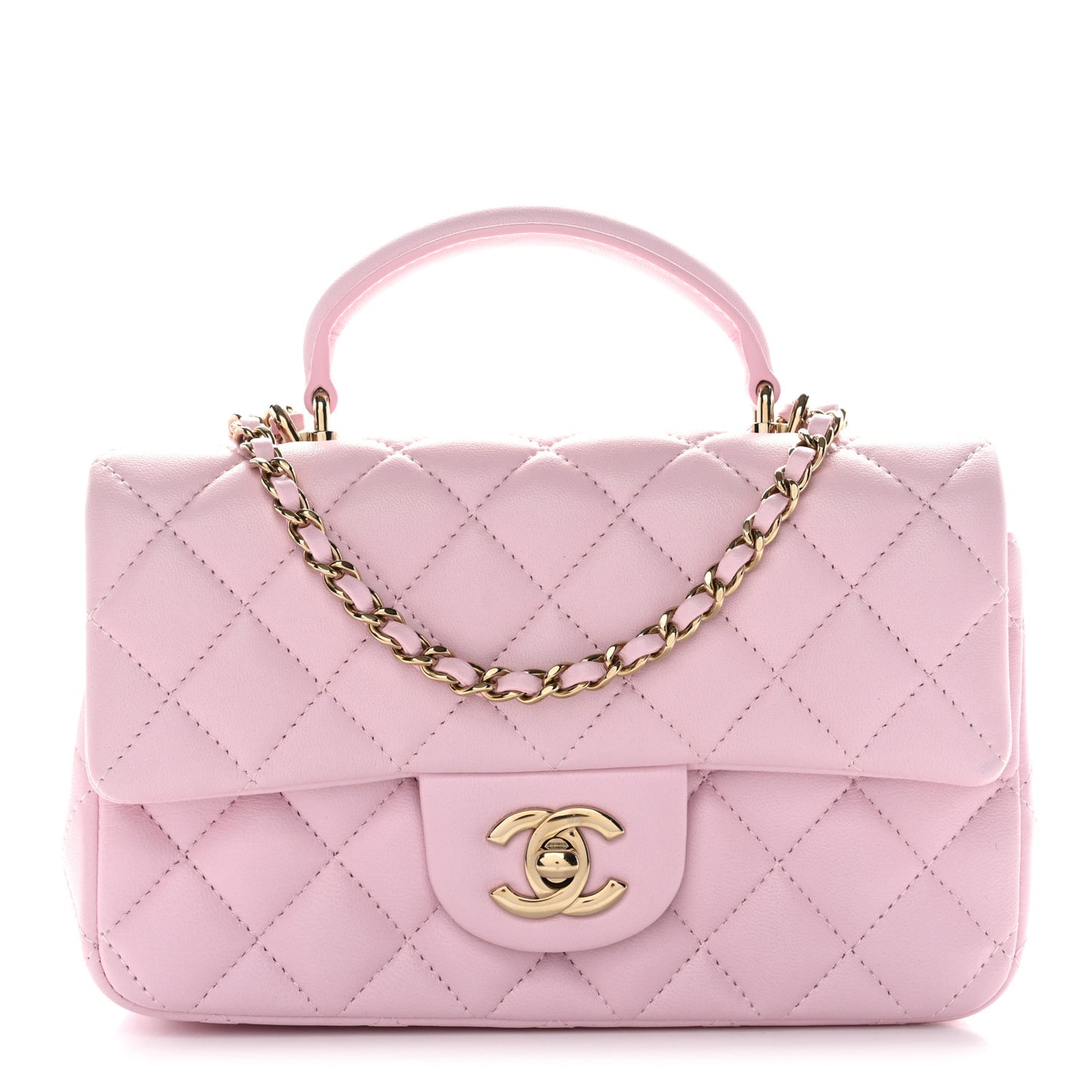 Lambskin Quilted Mini Top Handle Rectangular Flap Light Pink