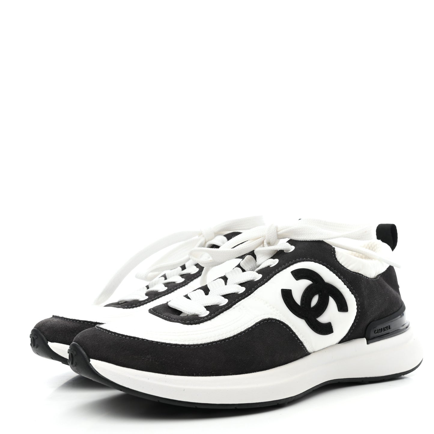 Suede Calfskin Nylon CC Sneakers 36.5 White Dark Grey