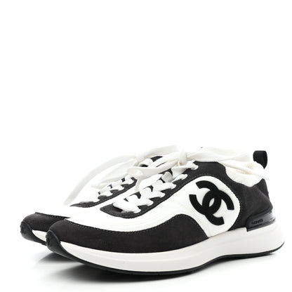 Chanel Suede Calfskin Nylon CC Sneakers 36.5 White Dark Grey 3 of 4