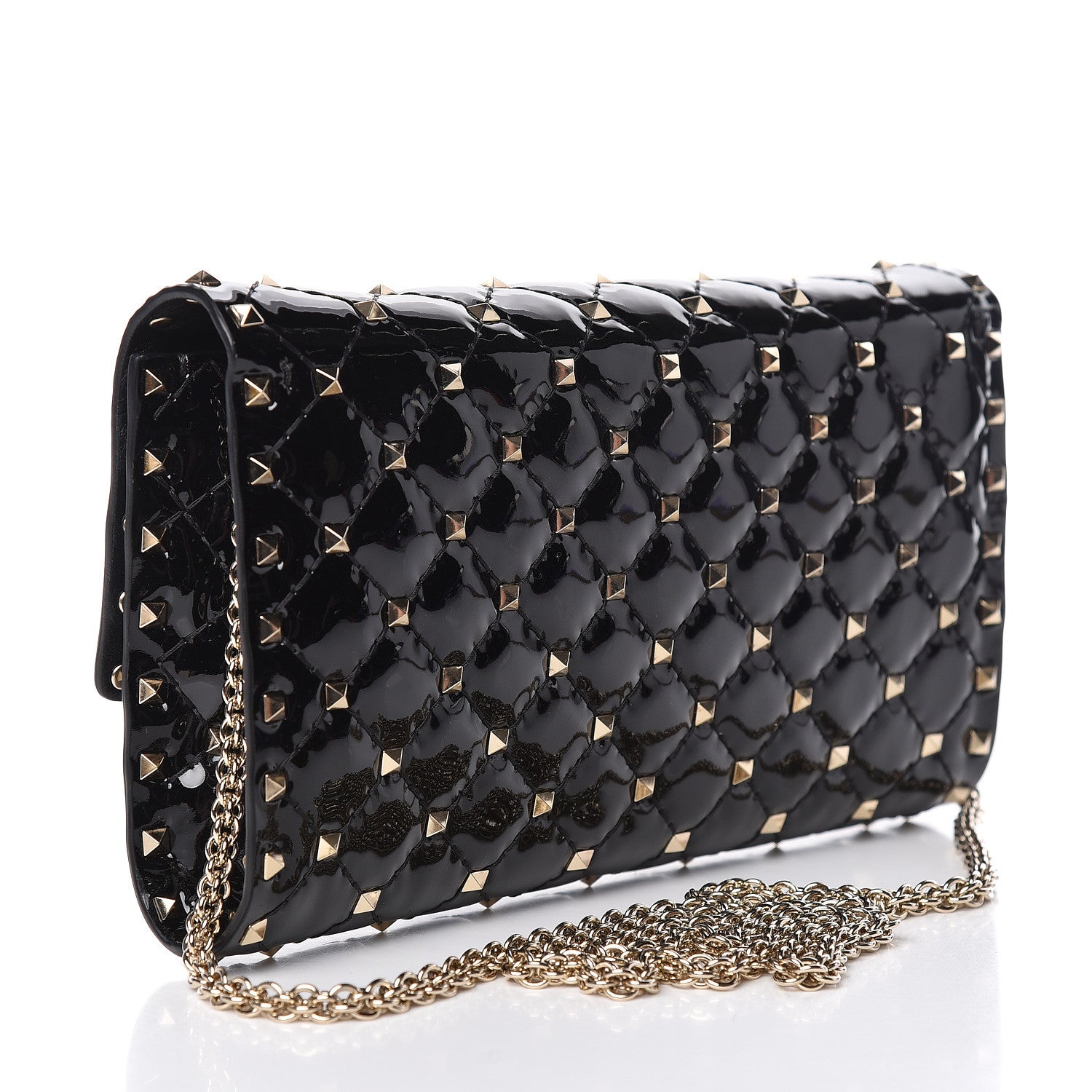 Valentino Garavani Patent Rockstud Spike Wallet on Chain Black 3 of 11