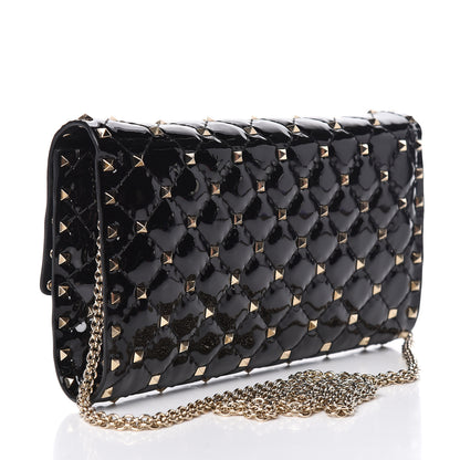 Valentino Garavani Patent Rockstud Spike Wallet on Chain Black 3 of 11