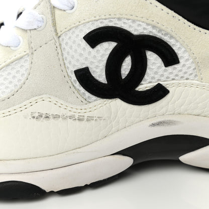 Chanel Mesh Suede Calfskin Grained Calfskin Womens CC Sneakers 36 White Black 10 of 12