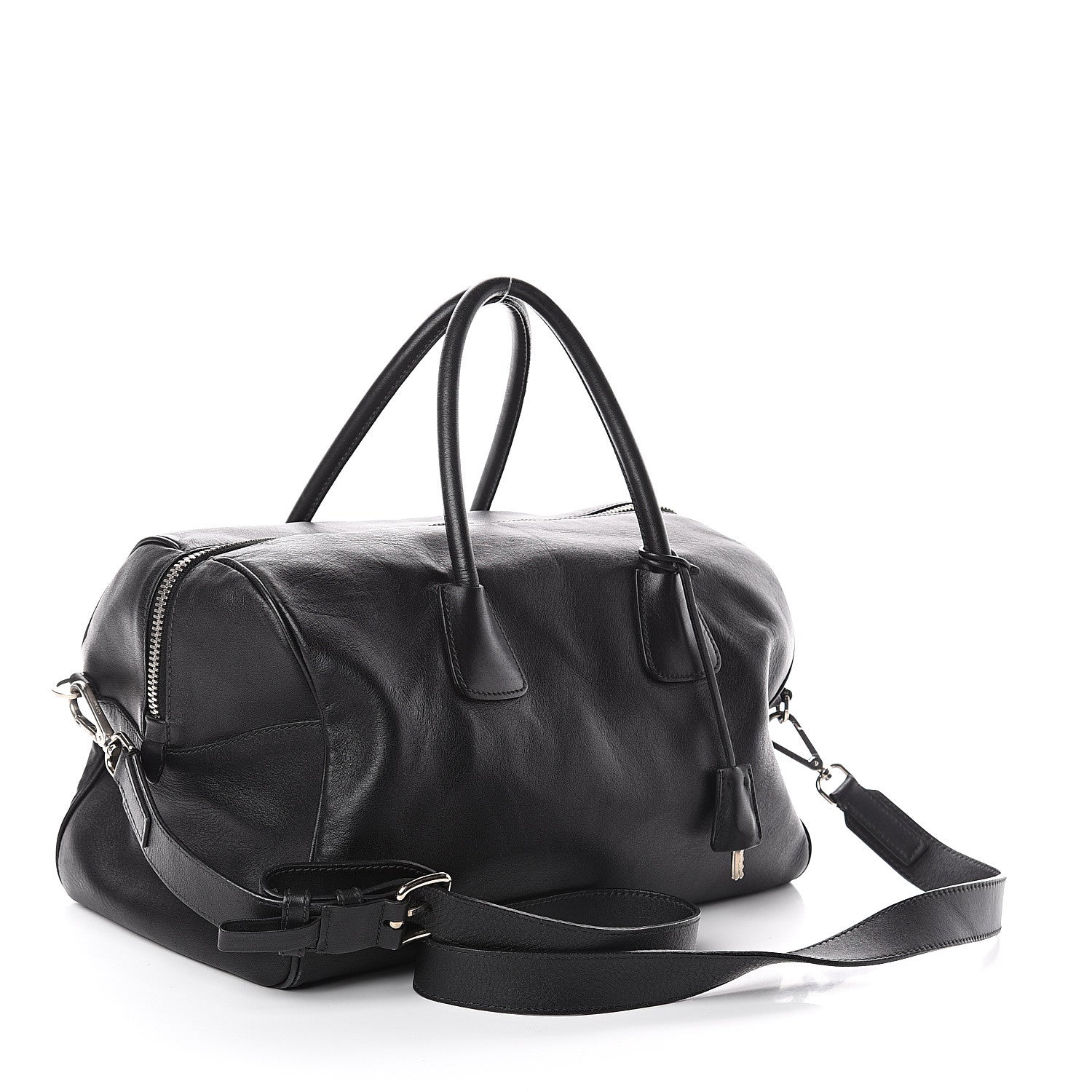 Prada Soft Calfskin Duffle Travel Bag Black 2 of 8