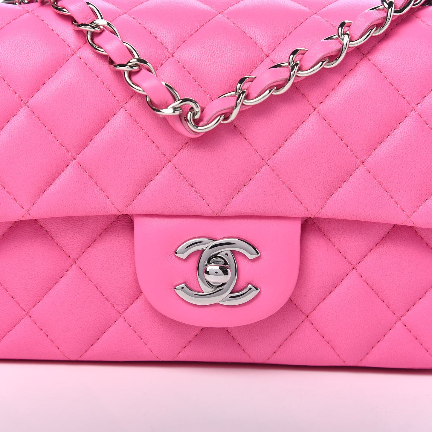 Lambskin Quilted Mini Rectangular Flap Neon Pink