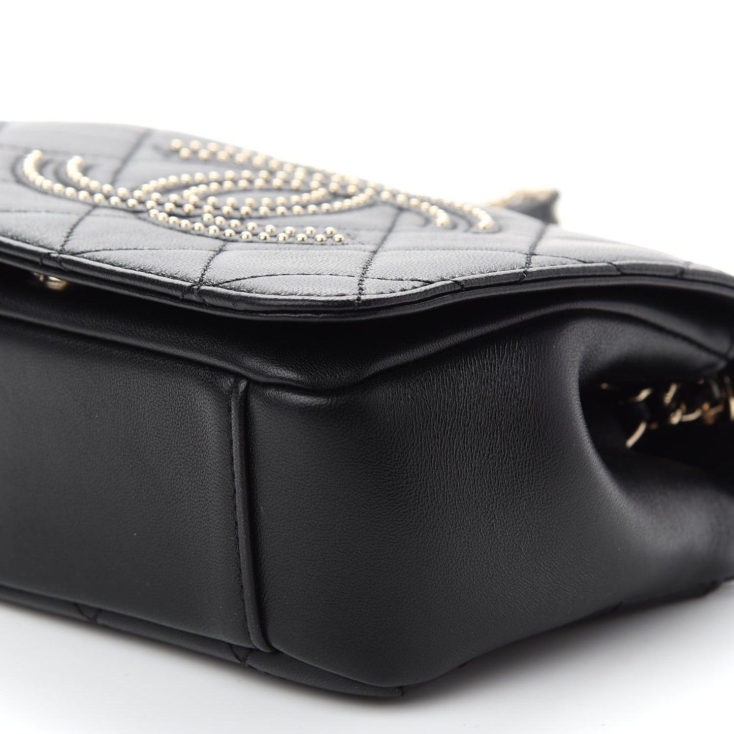 Lambskin Quilted Studded CC Flap Black