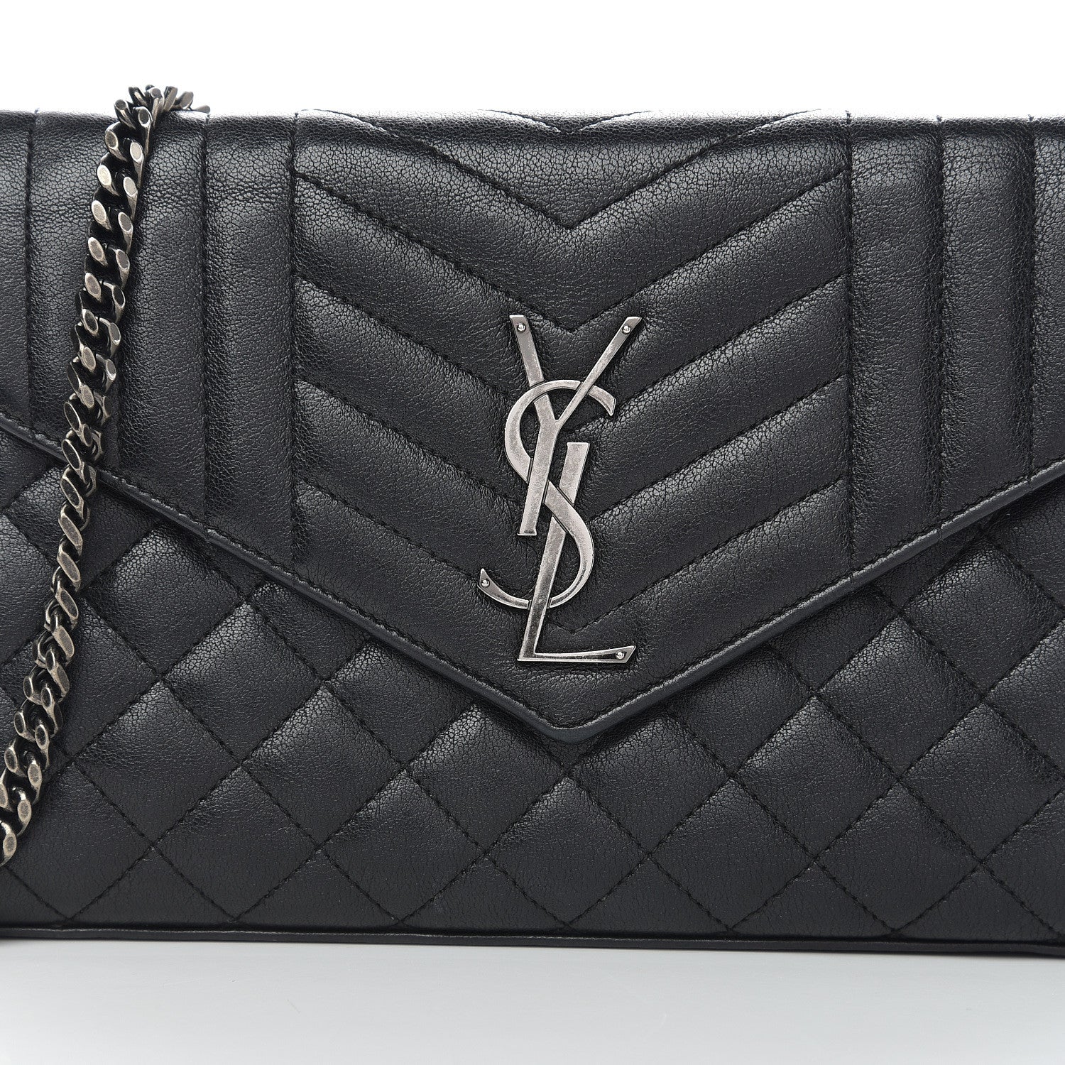 Saint Laurent Sheepskin Tri-Quilt Monogram Envelope Chain Wallet Black 10 of 10