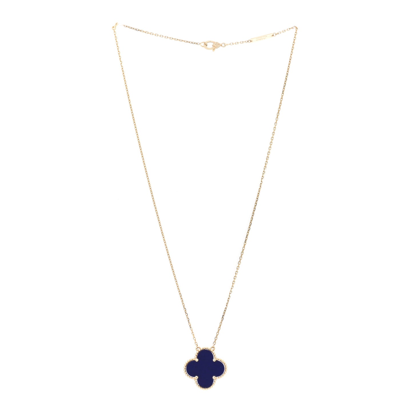 18K Yellow Gold Blue Sevres Porcelain Magic Alhambra Vendome Necklace