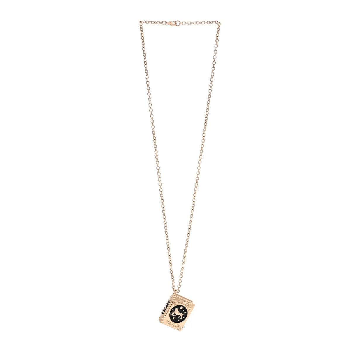 Metal CC Lion Book Locket Necklace Gold