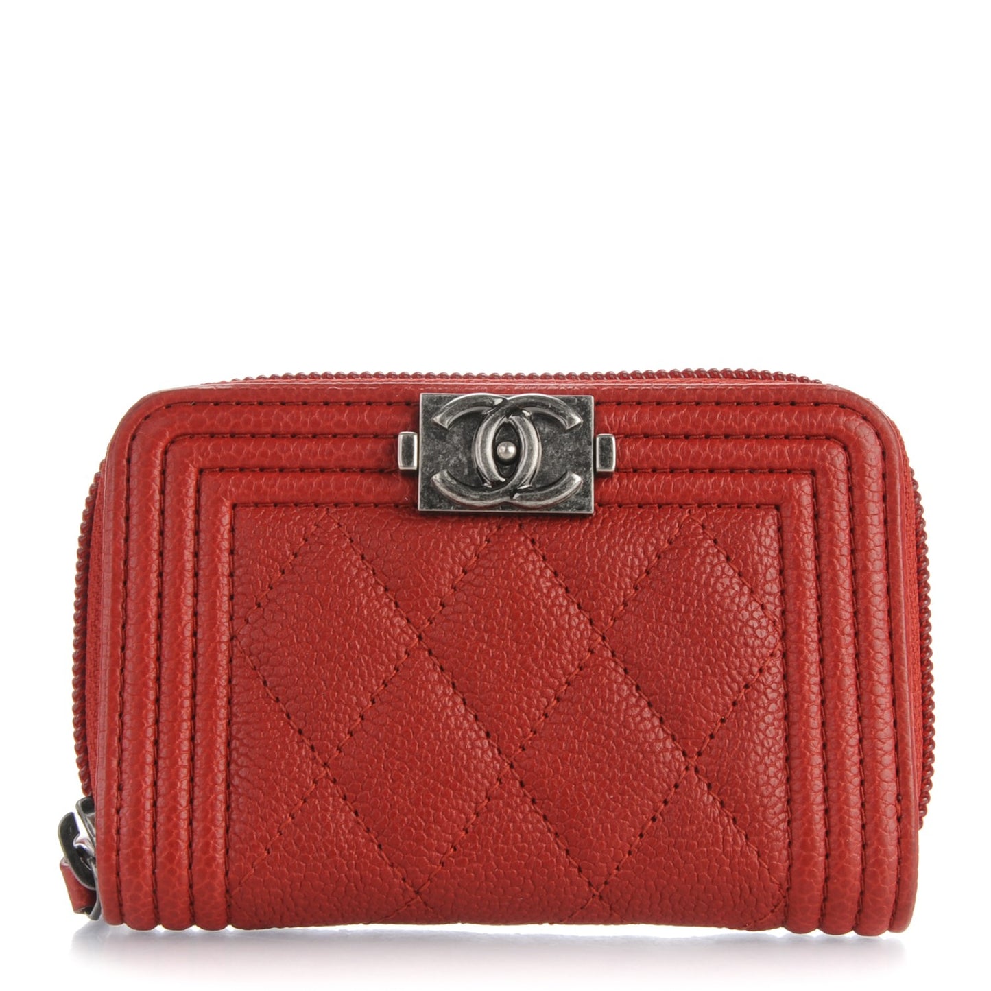 Caviar Quilted Boy Zip Around Coin Purse Wallet Red