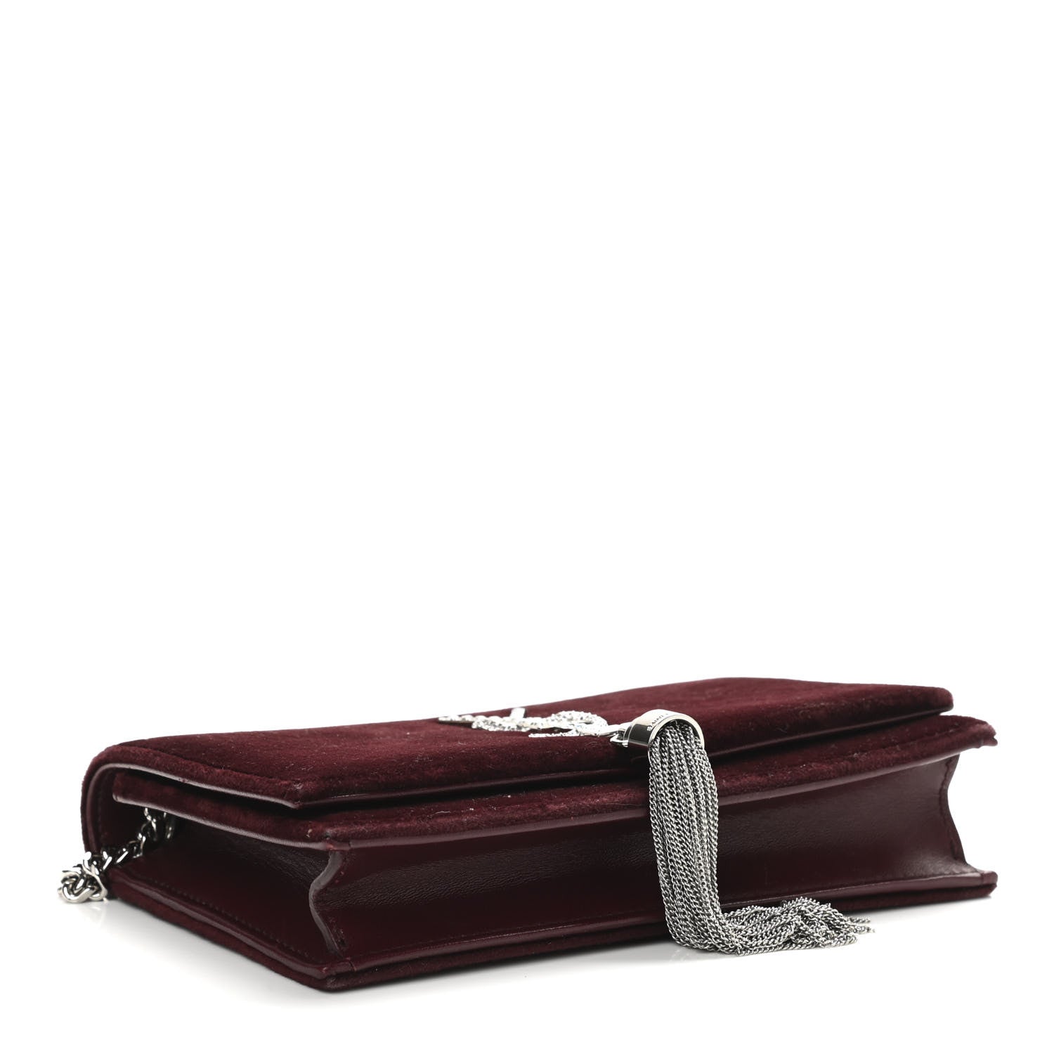 Saint Laurent Velvet Crystal Monogram Kate Tassel Shoulder Bag Burgundy 4 of 13
