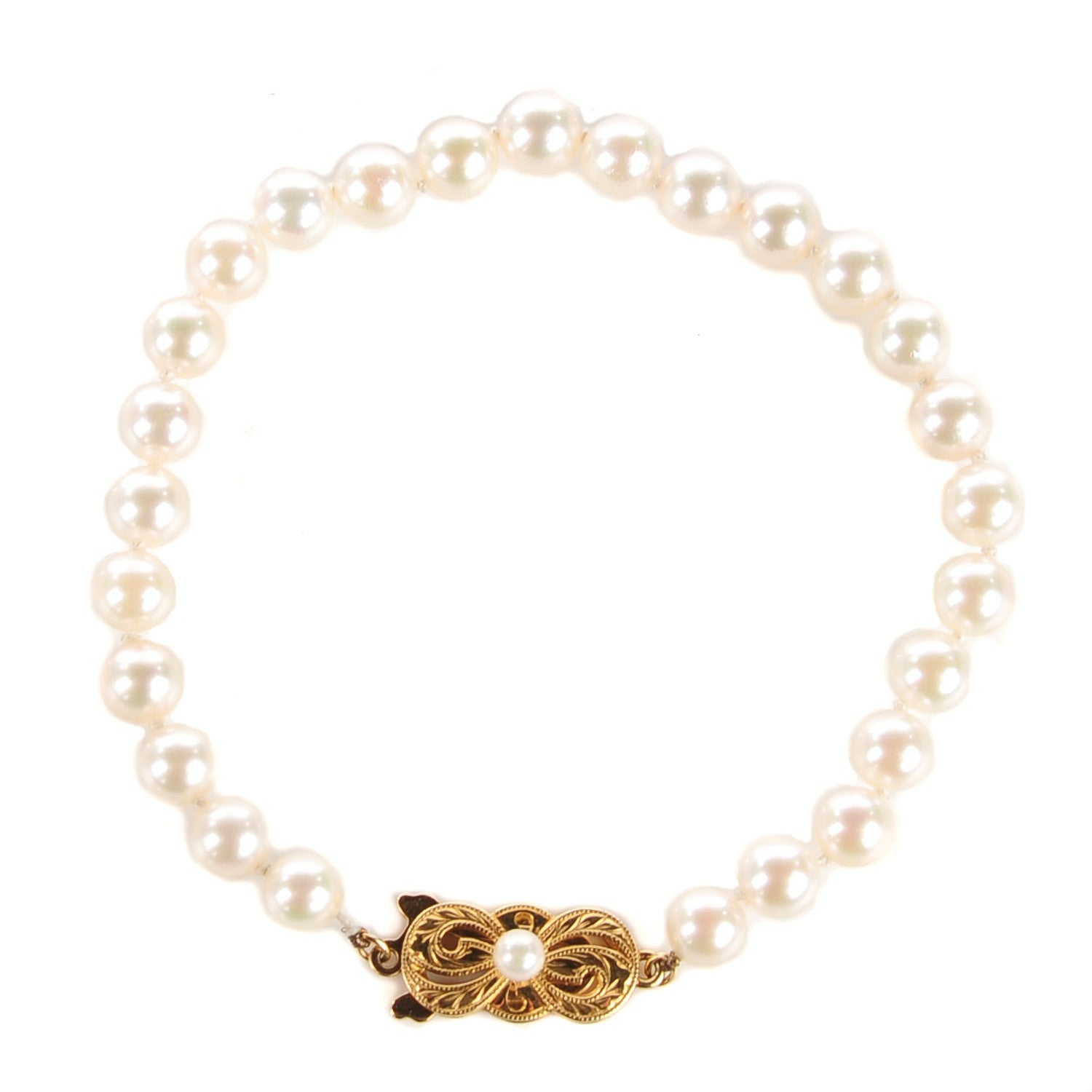 Mikimoto 18K Yellow Gold 6mm Akoya Cultured Pearl Strand Bracelet 1 of 4