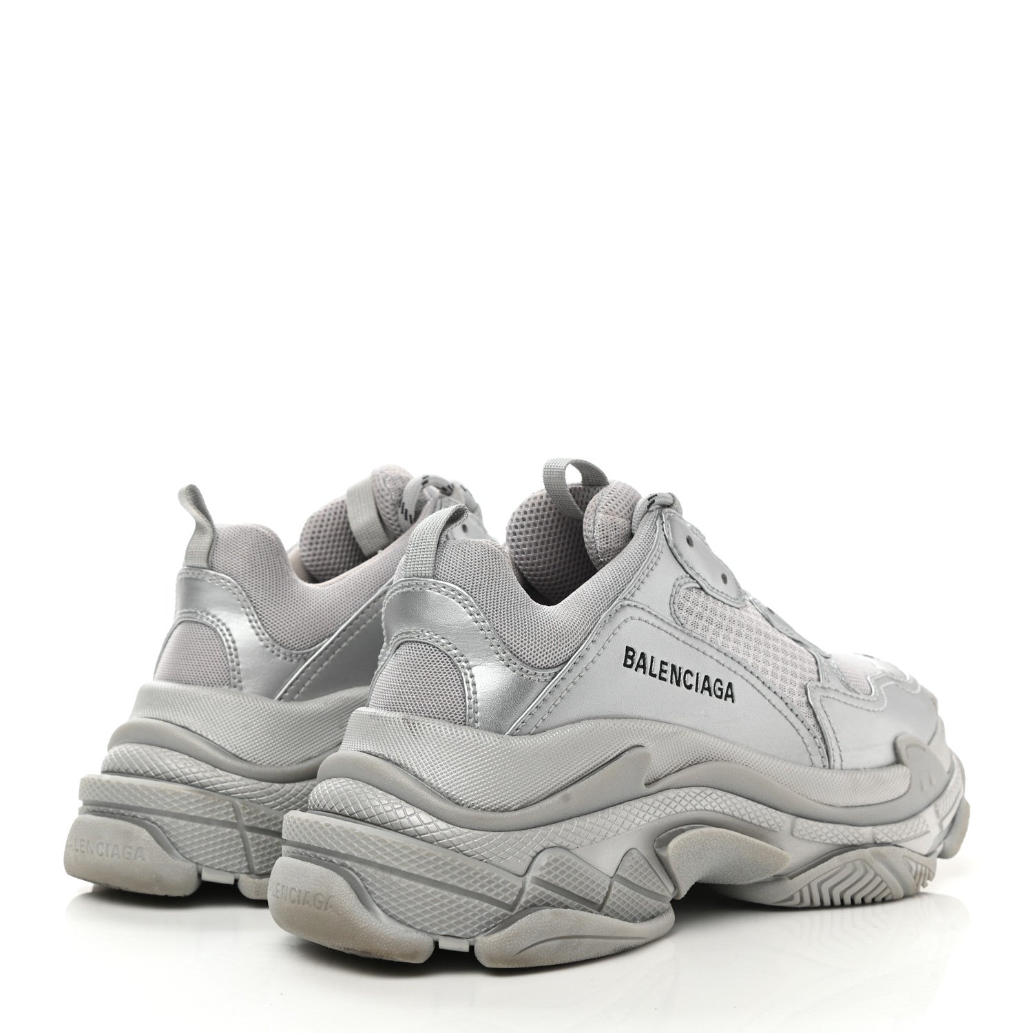 Balenciaga Metallic Fabric Mesh Womens Triple S Sneakers 39 Silver 4 of 11