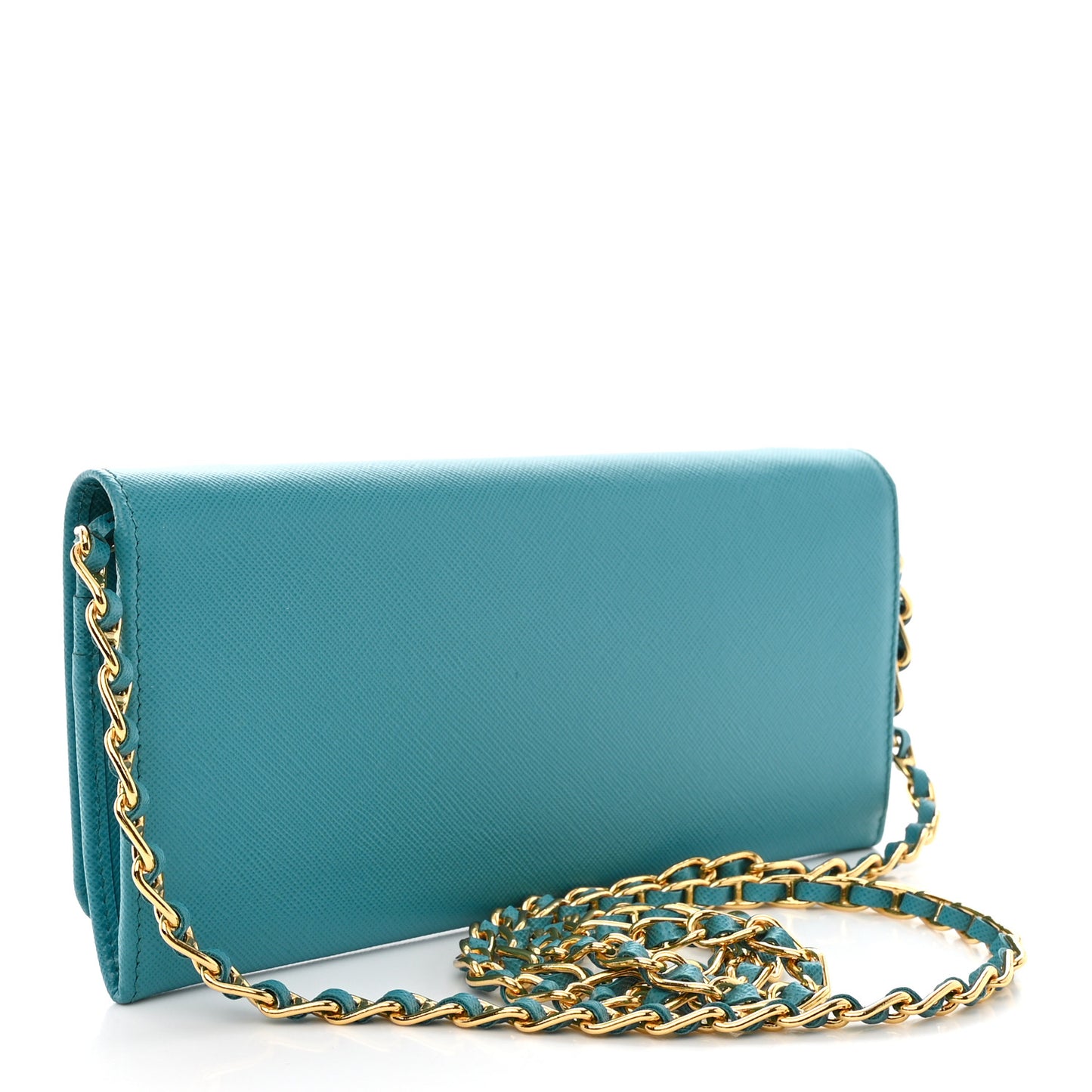 Saffiano Metal Oro Chain Wallet Turchese
