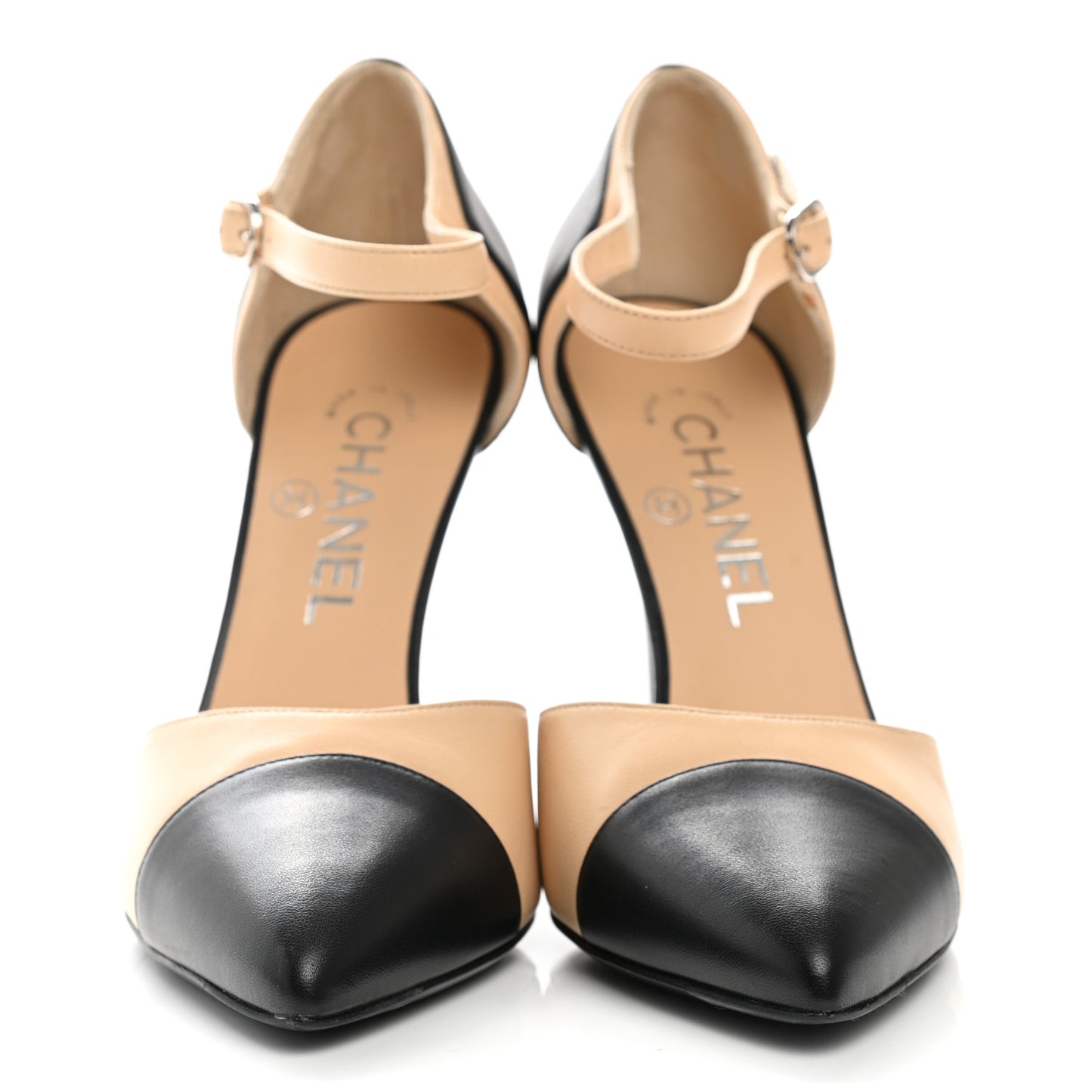 Lambskin Cap Toe CC Pumps 37 Beige Black