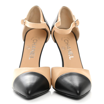 Chanel Lambskin Cap Toe CC Pumps 37 Beige Black 2 of 12