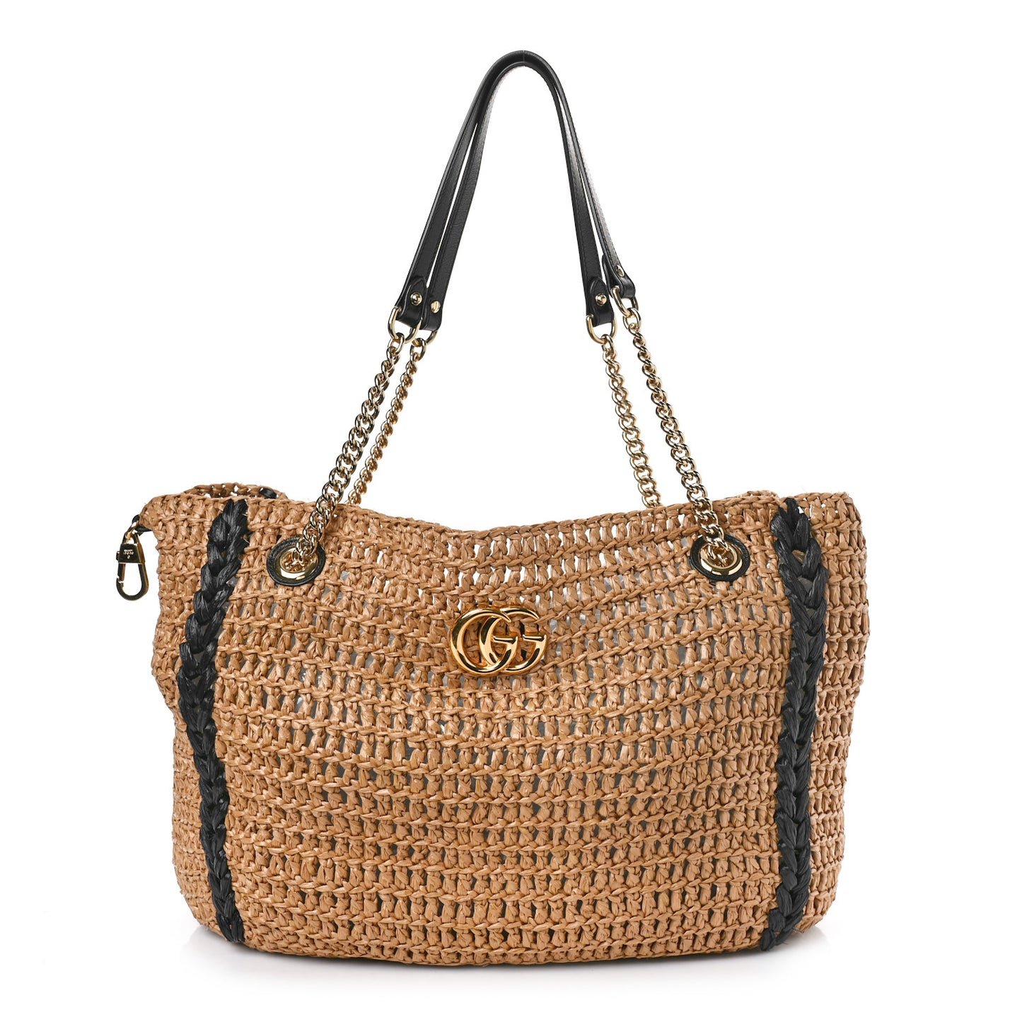 Raffia Effect Large GG Marmont Shoulder Tote Bag Natural Black