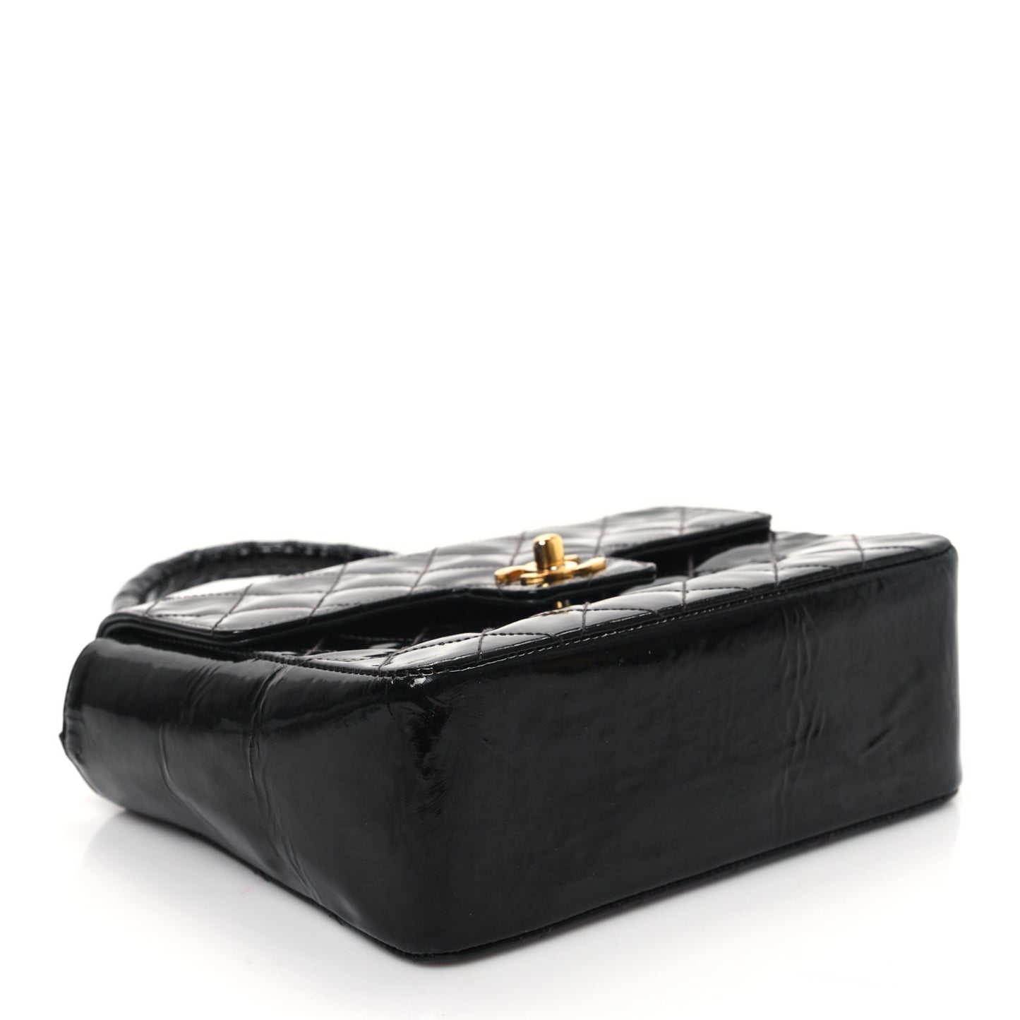 Patent Quilted Small Kelly Flap Bag Black