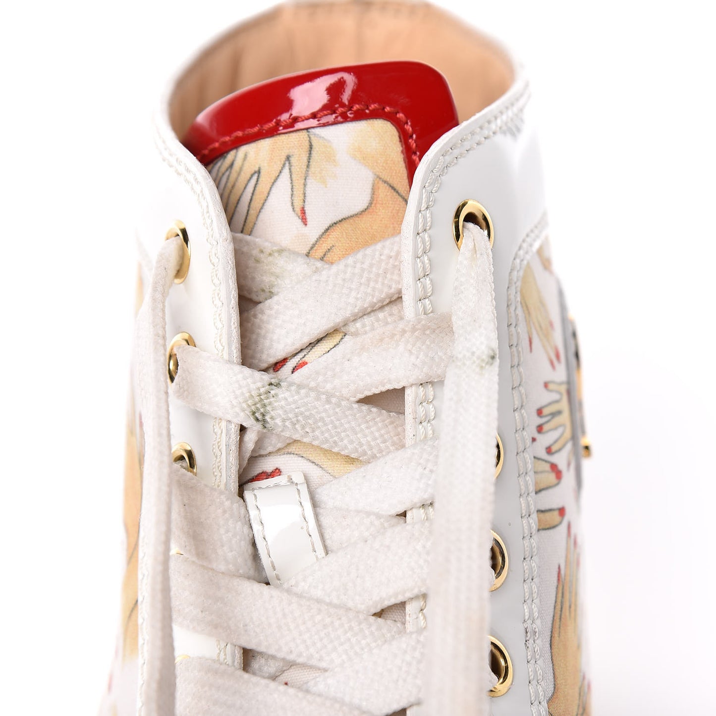 Toile Printed Patent Calfskin Tissu Beauty Spikes Louis Flat Sneakers 38 White