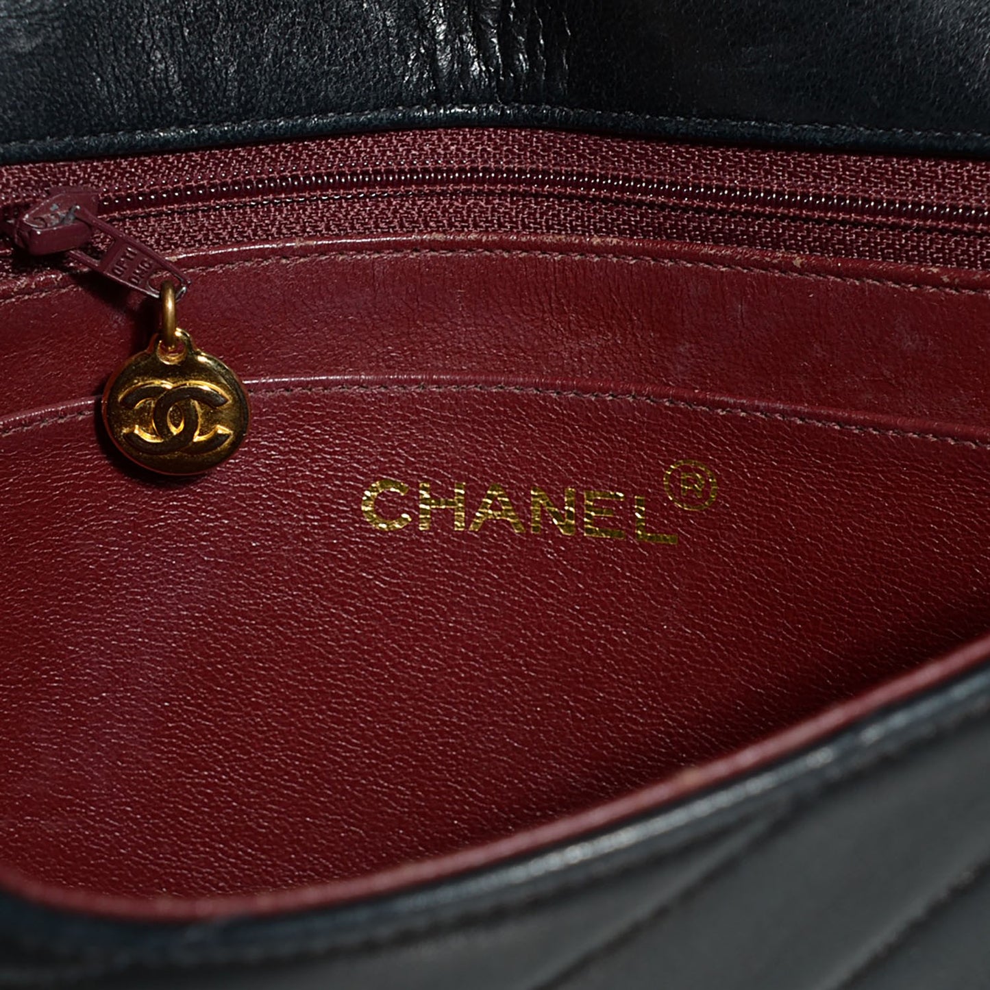 Lambskin Chevron Small Single Flap Navy Blue