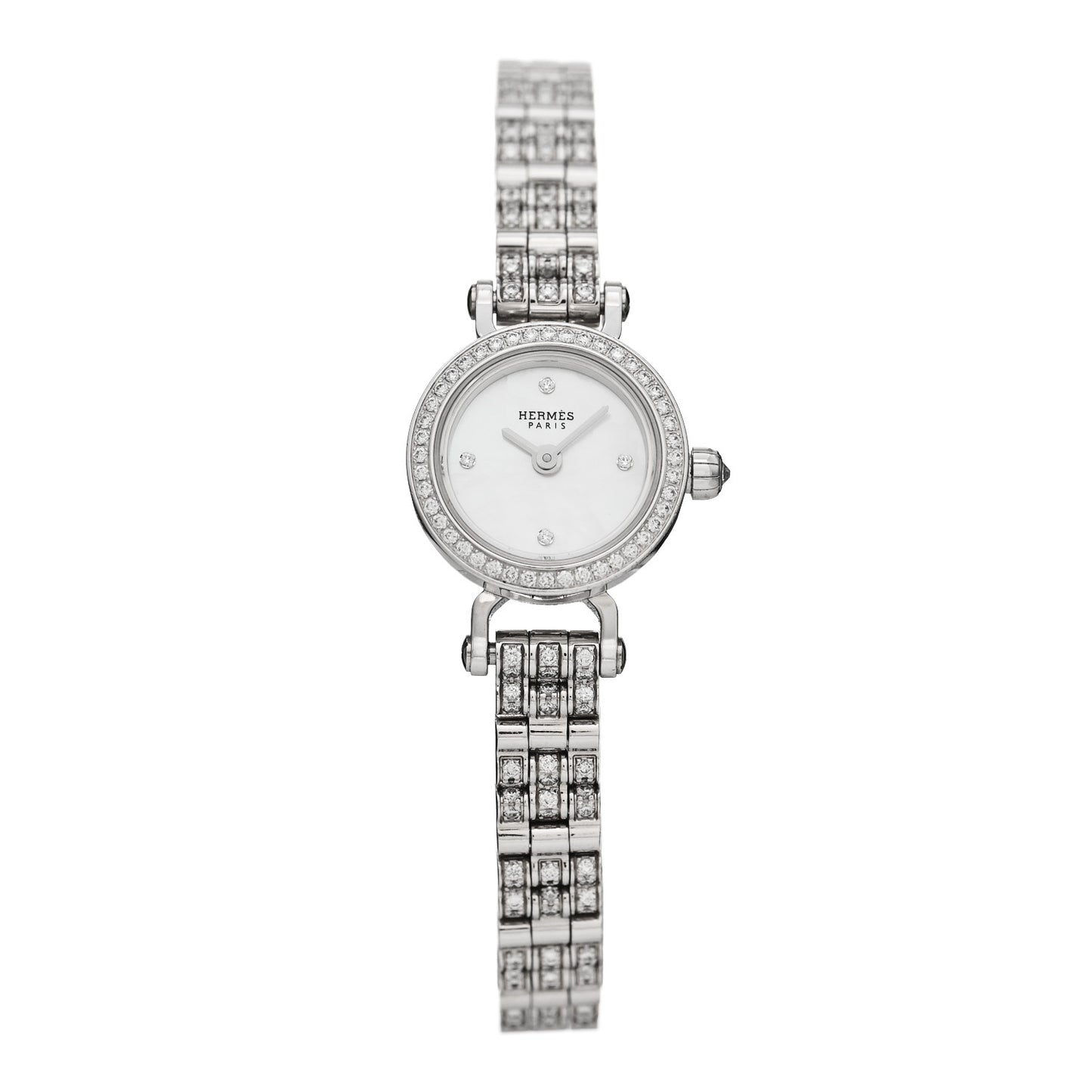 18K White Gold Diamond Pave Mother of Pearl 16mm Faubourg Quartz Watch