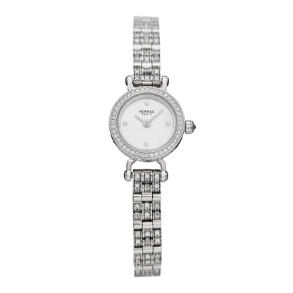 Hermes 18K White Gold Diamond Pave Mother of Pearl 16mm Faubourg Quartz Watch 1 of 5