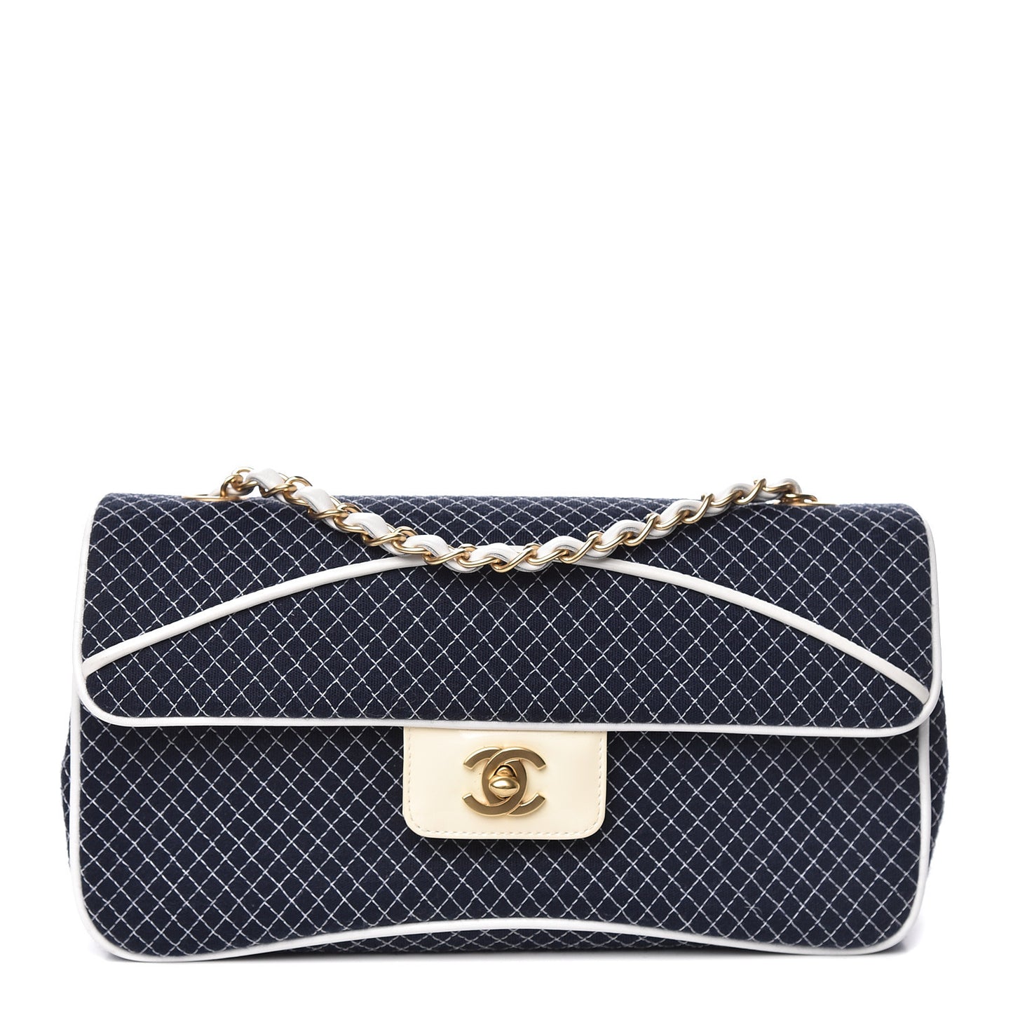 Jersey Micro Quilted Medium Single Flap Marine White