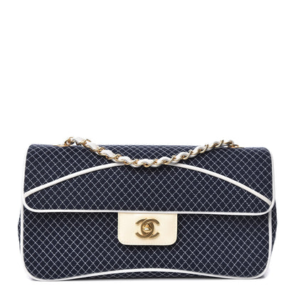 Chanel Jersey Micro Quilted Medium Single Flap Marine White 1 of 12