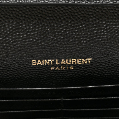 Saint Laurent Grain De Poudre Matelasse Chevron Monogram Chain Wallet Black 6 of 9