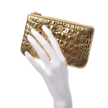 Chanel Metallic Calfskin Crocodile Embossed Cocodile Small Cosmetic Case Gold 2 of 7