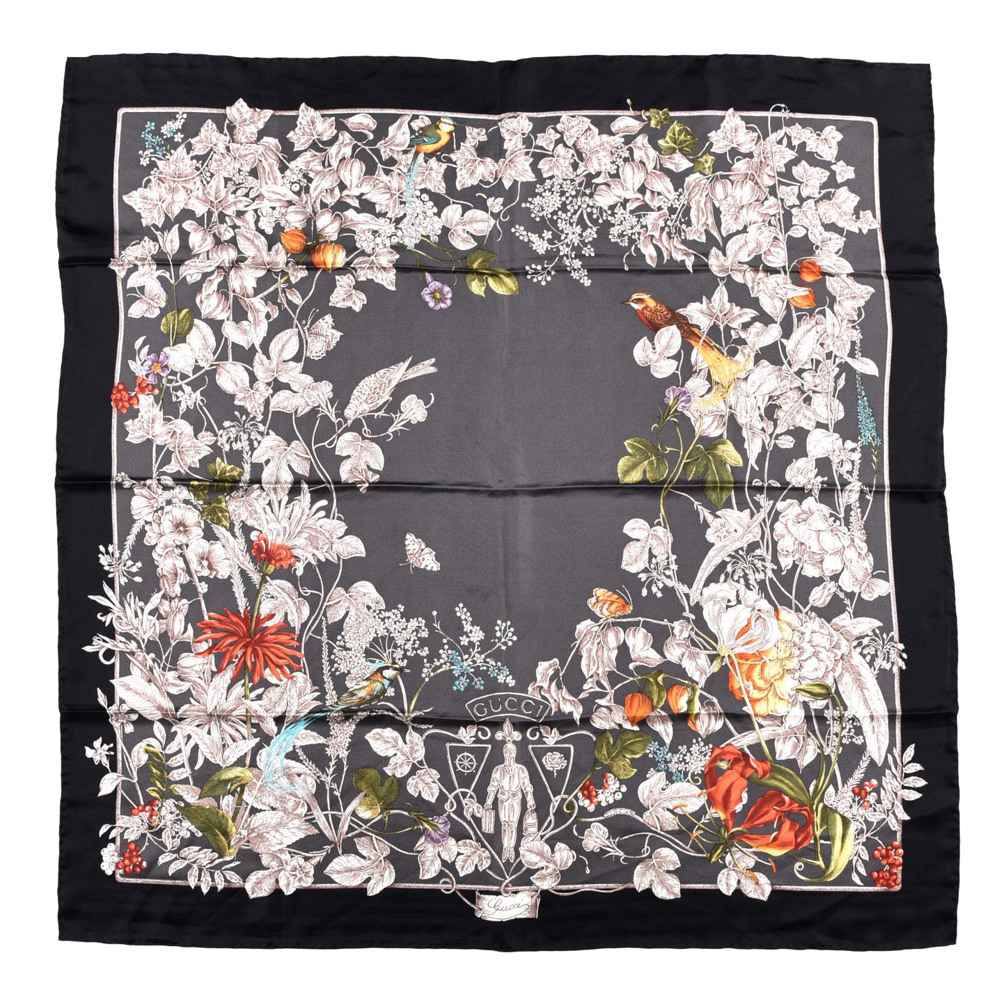 Silk Twill Wondergardenia Square Scarf Anthracite