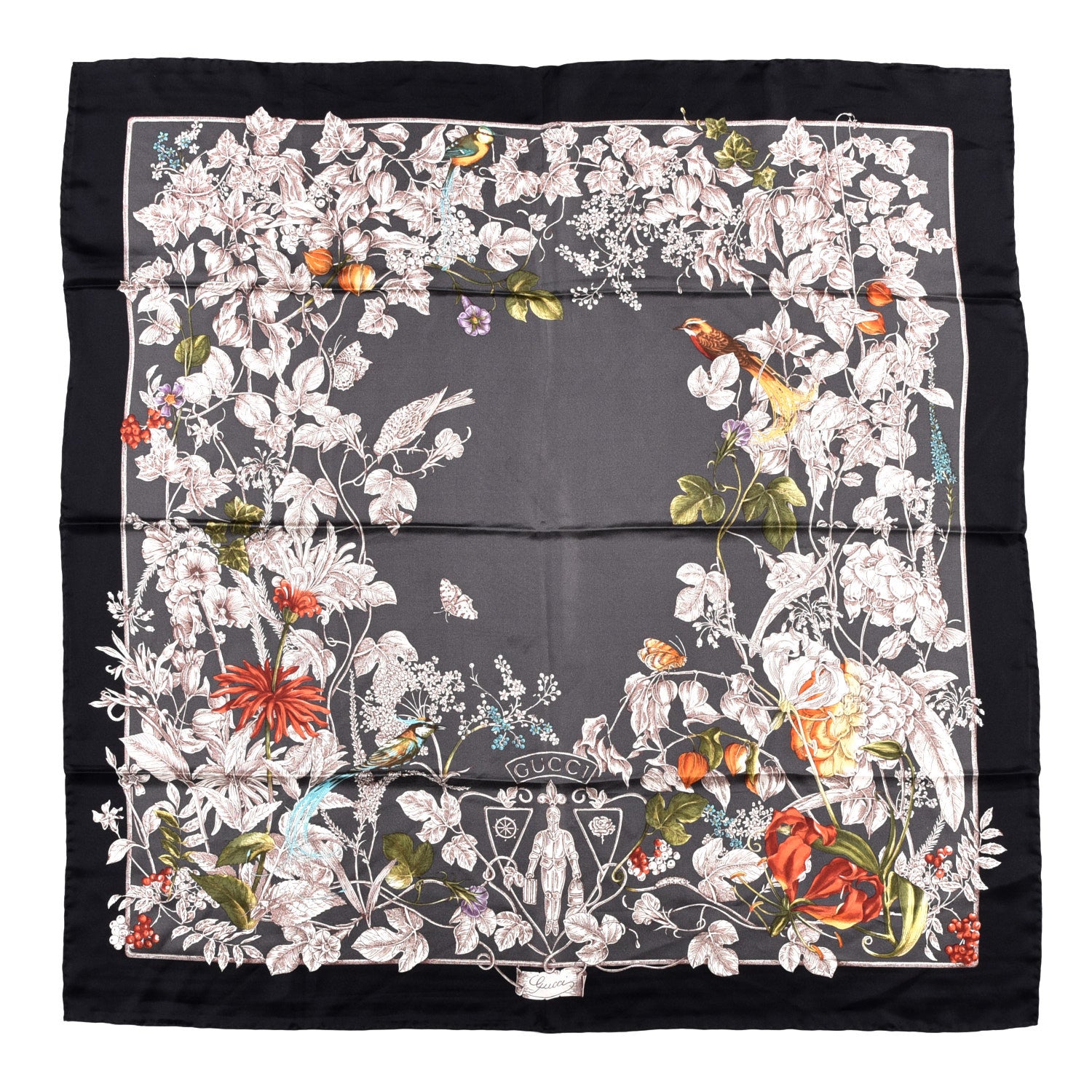 Gucci Silk Twill Wondergardenia Square Scarf Anthracite 1 of 4