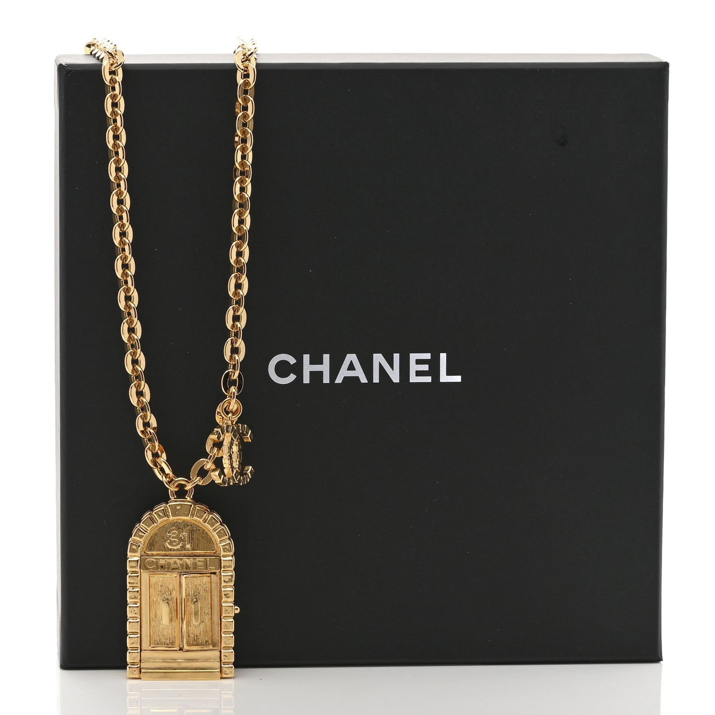 Metal 31 Rue Cambon Door Long Necklace Gold