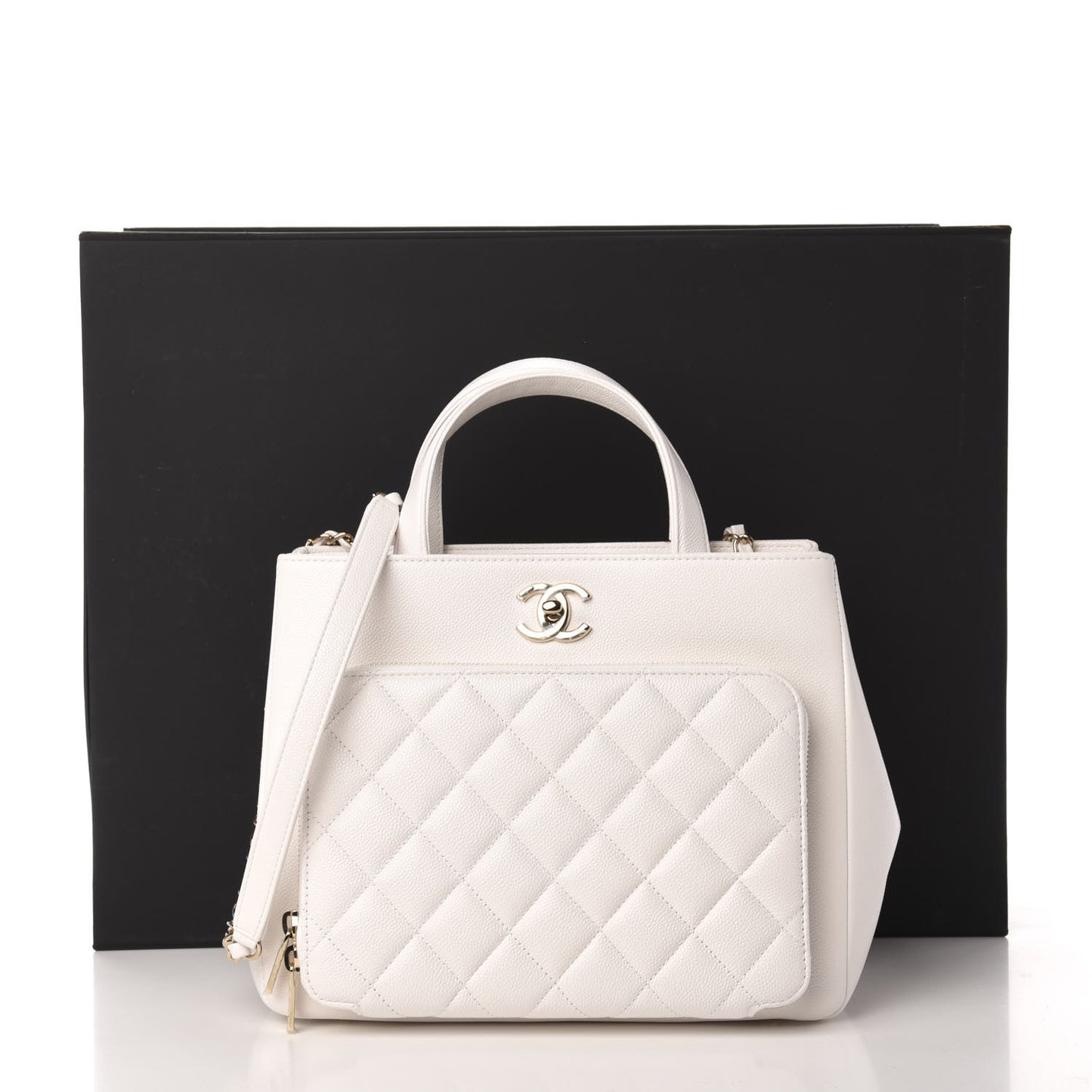 Caviar Quilted Small Business Affinity Shopping Bag White