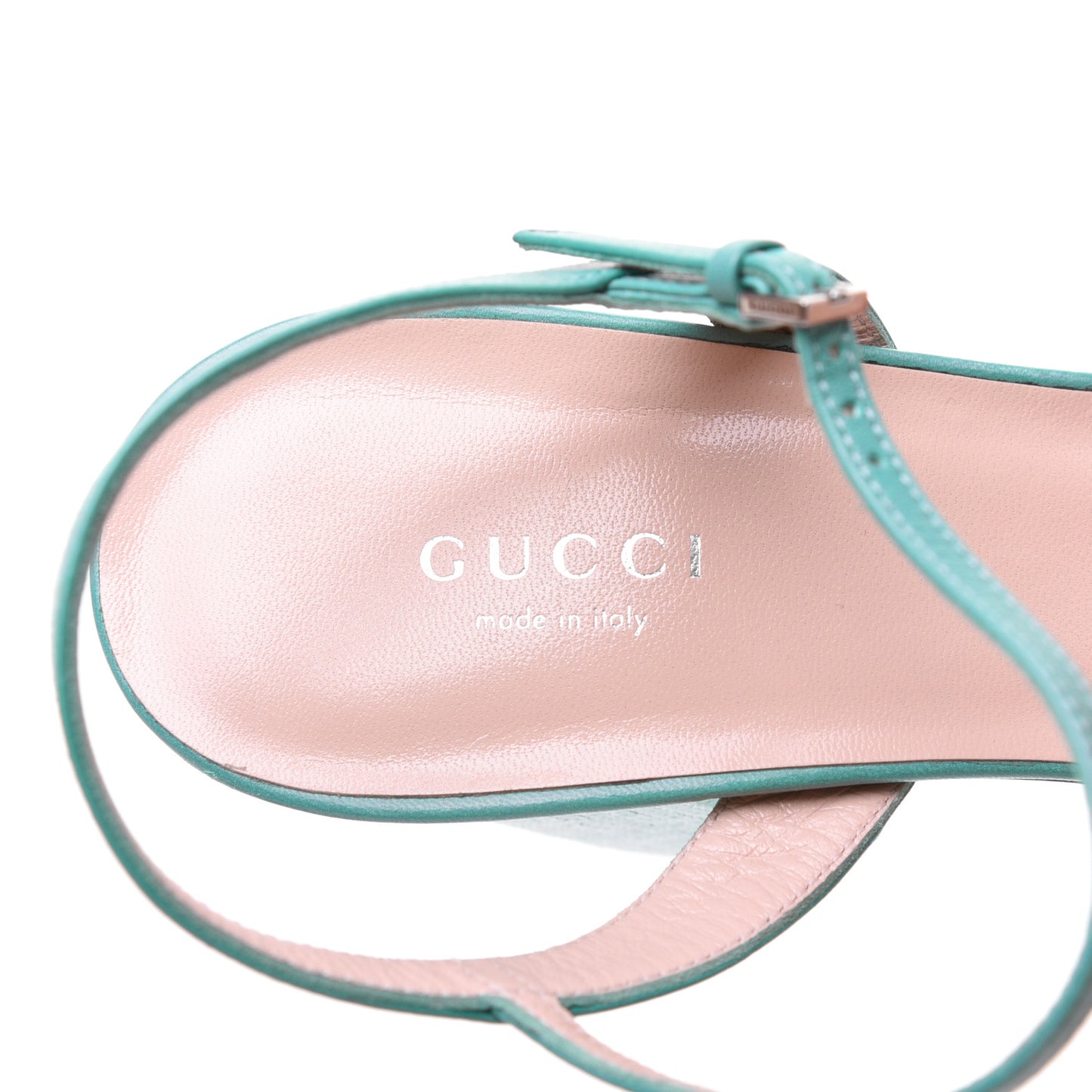 Sequin Satin Malaga Kid GG Marmont Ankle Wrap 75mm Sandals 40.5 Water Green Verde Chiaro Light Water Green