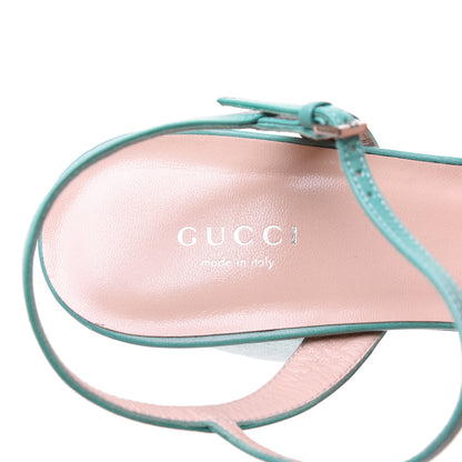Gucci Sequin Satin Malaga Kid GG Marmont Ankle Wrap 75mm Sandals 40.5 Water Green Verde Chiaro Light Water Green 7 of 15