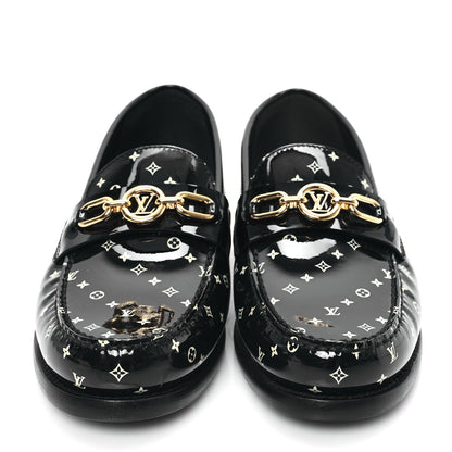 Louis Vuitton Patent Calfskin Monogram Chess Flat Loafer 37.5 Black 2 of 8