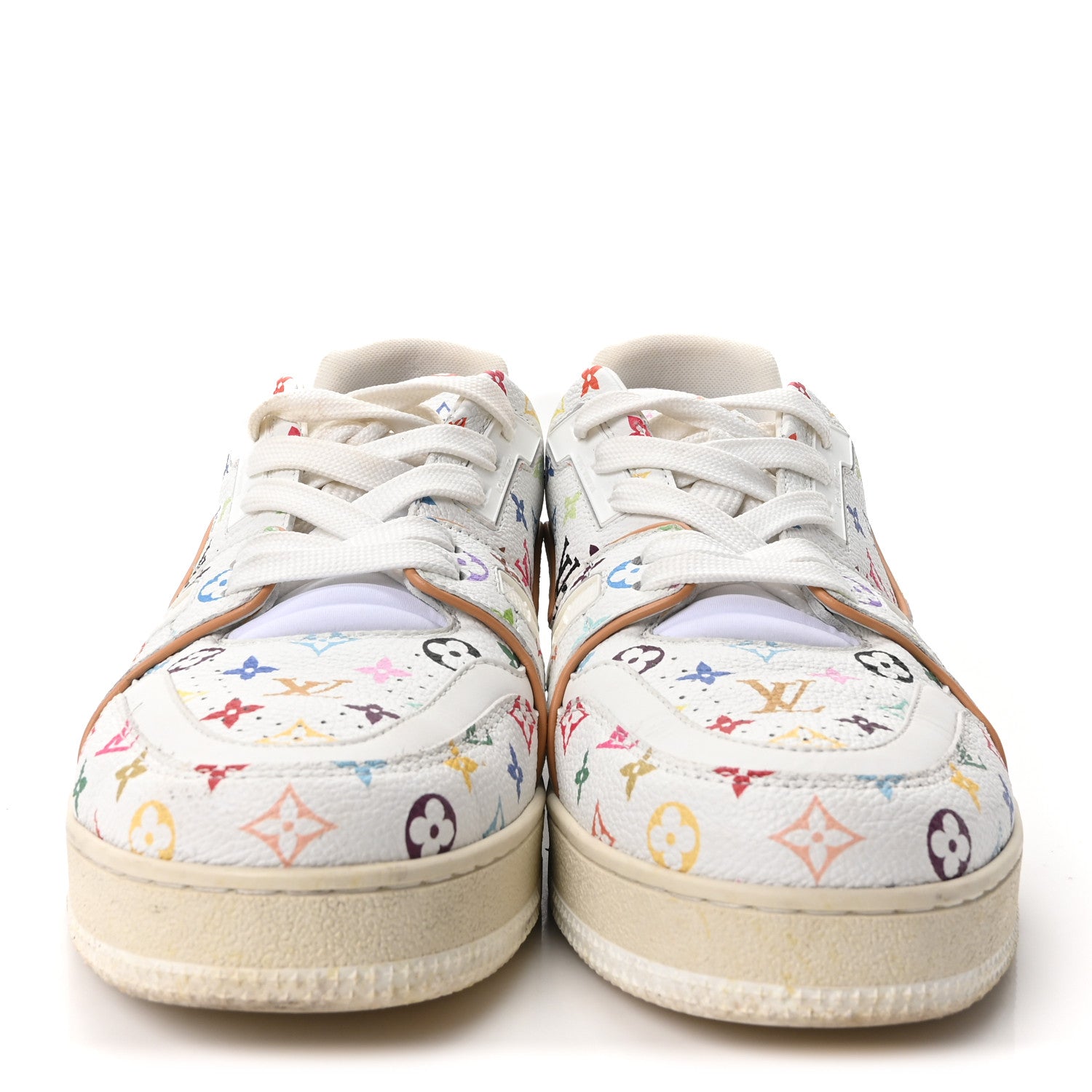 Louis Vuitton LV X TM Calfskin Monogram Multicolor Womens LV Trainer Sneakers 39 White 3 of 9