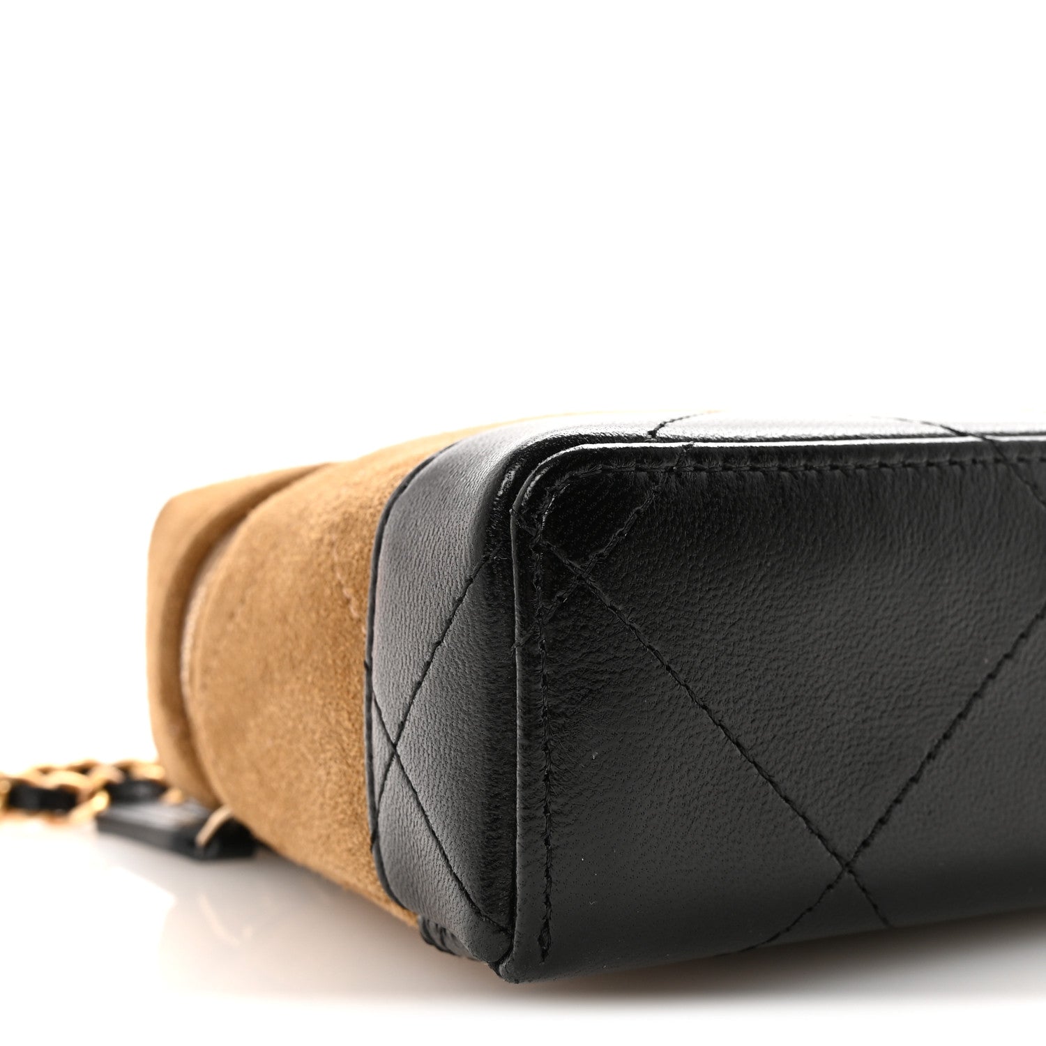 Chanel Suede Calfskin Shiny Lambskin Quilted Top Handle Slim Vanity Case With Chain Beige Black 8 of 10
