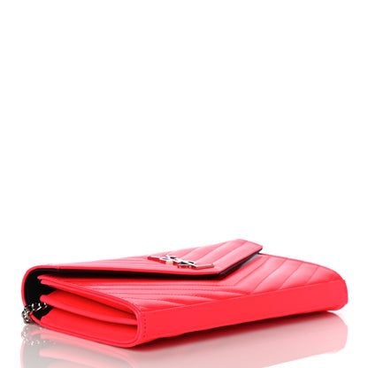 Saint Laurent Patent Grain De Poudre Matelasse Chevron Monogram Chain Wallet Neon Pink 4 of 12