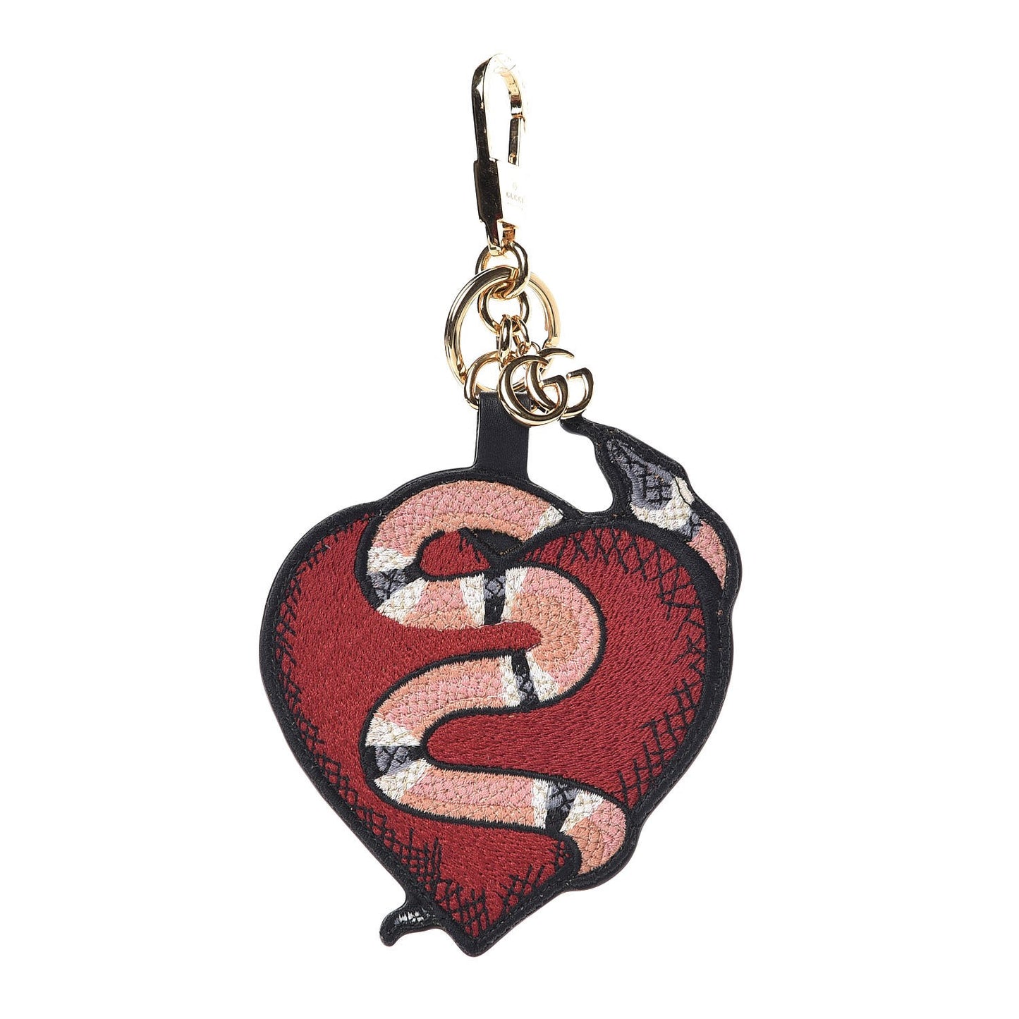 GG Supreme Monogram Kingsnake Heart Embroidered Bag Charm Key Holder