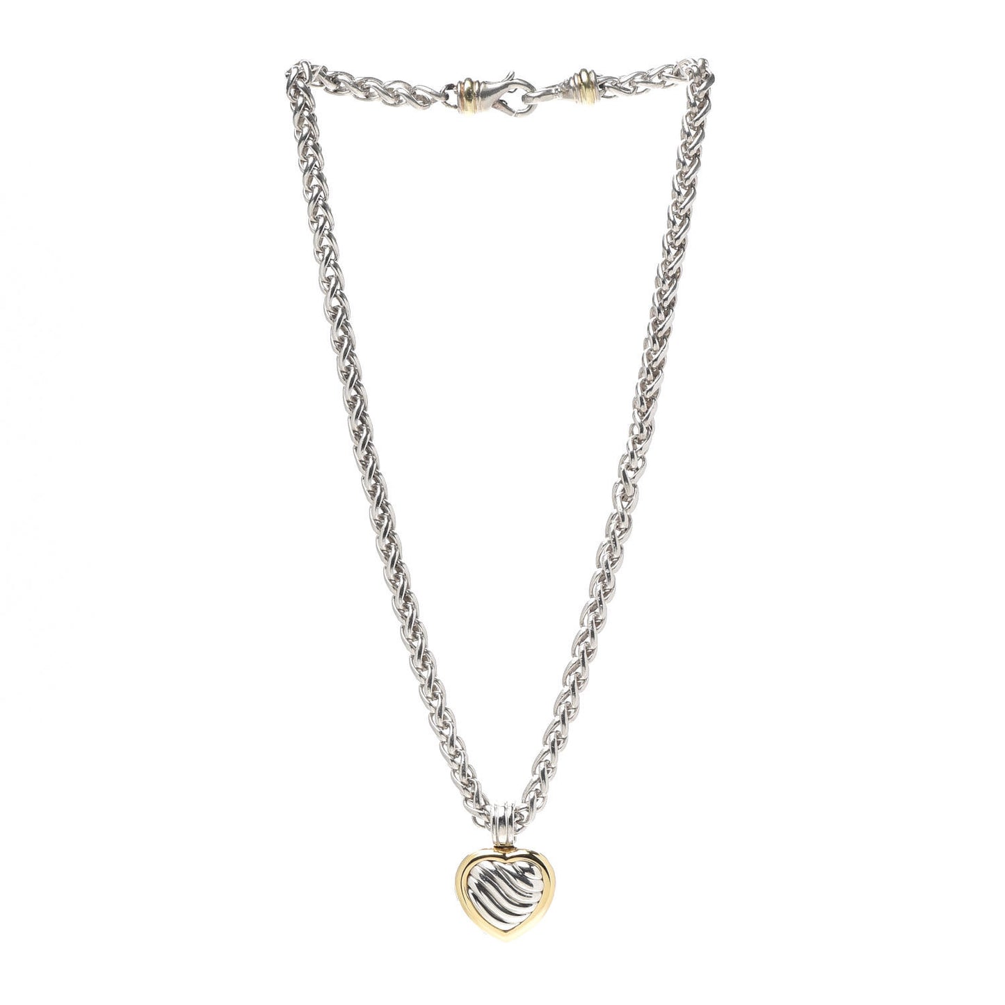 Sterling Silver 18K Yellow Gold Cable Heart Locket Pendant Necklace