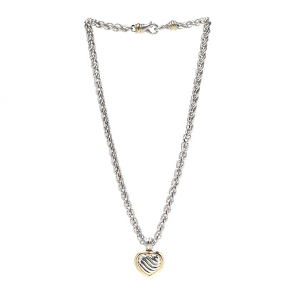 David Yurman Sterling Silver 18K Yellow Gold Cable Heart Locket Pendant Necklace 3 of 6