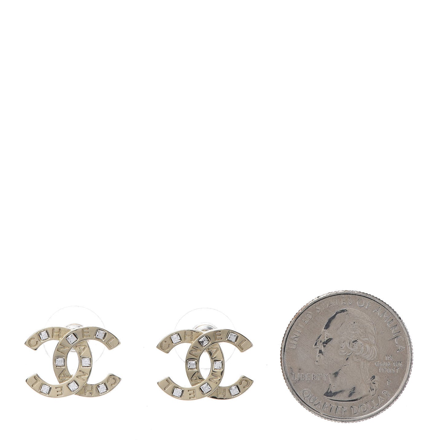 Crystal Metal CC Paris Button Stud Earrings Gold