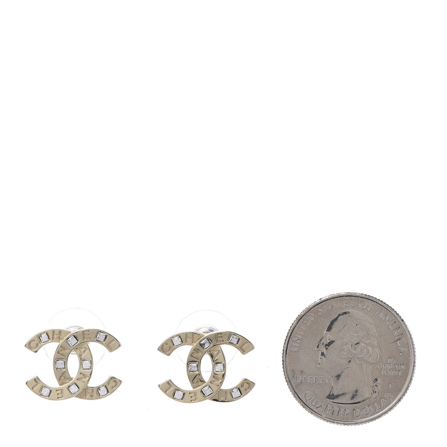 Chanel Crystal Metal CC Paris Button Stud Earrings Gold 2 of 6